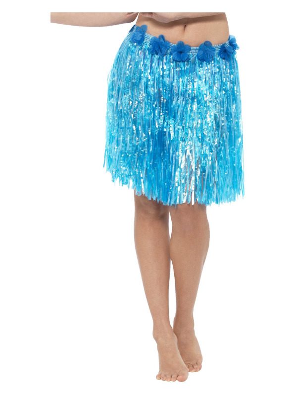 Hawaiian Hula Skirt With Flowers Neon Blue Fancy That Fancy Dress 0062