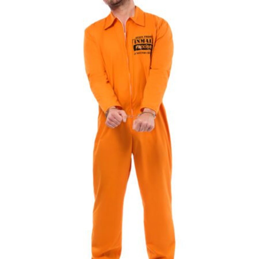VALUE ORANGE CONVICT BOILER SUIT AND HANDCUFFS - Image 4