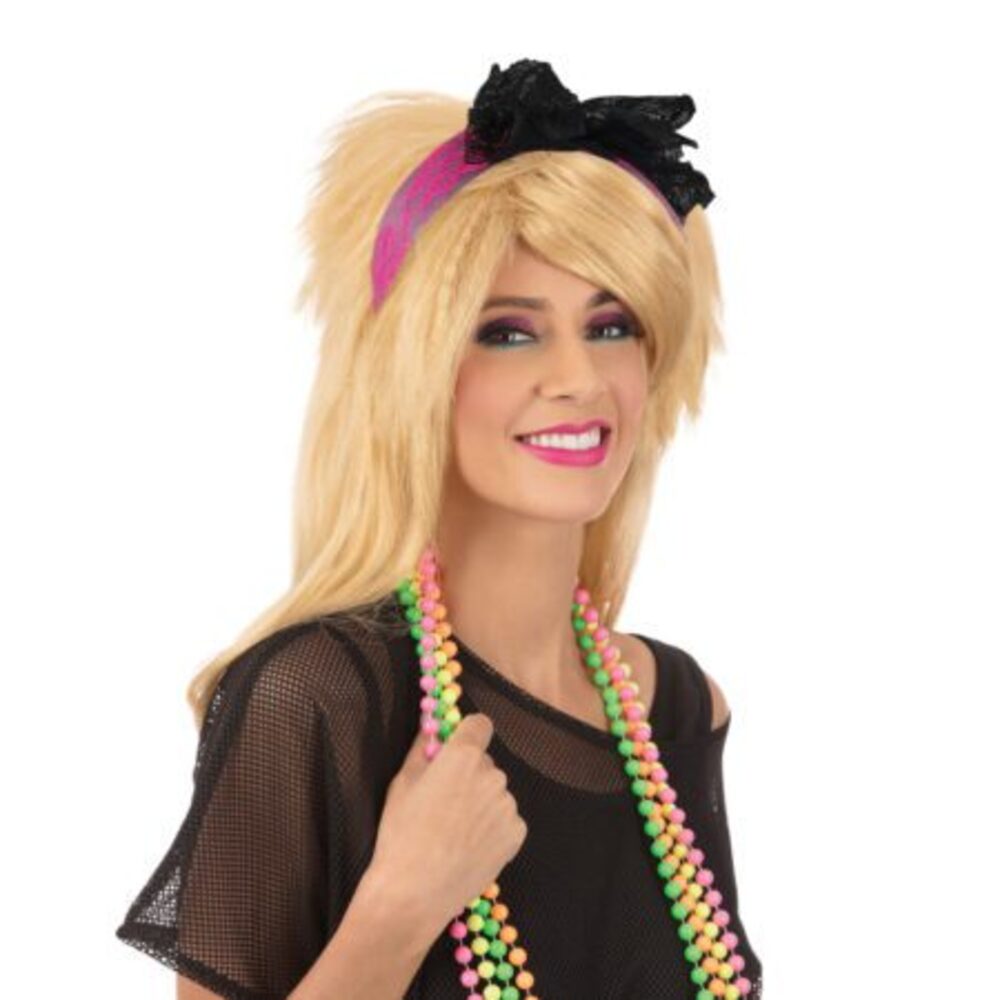80's Neon Lace Headband. Pink - Image 2